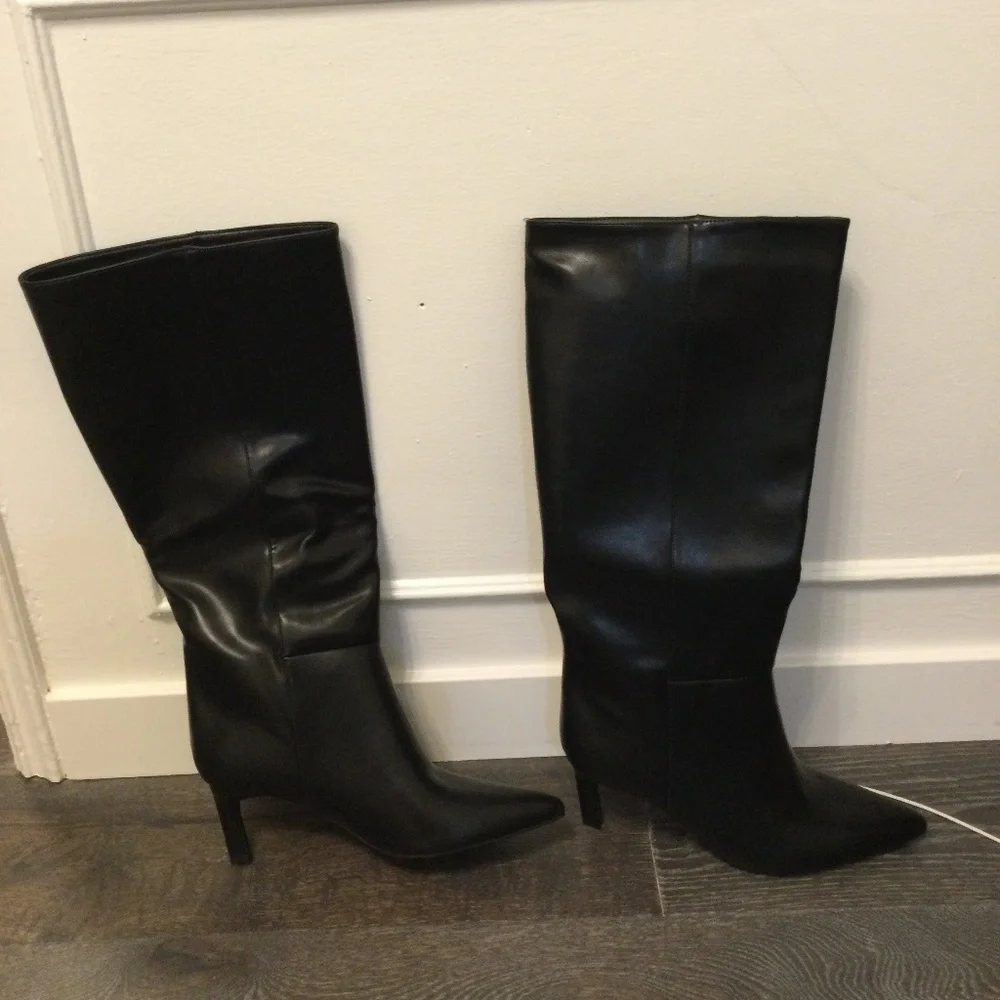 NWT black kitten heel wide calf boots, vegan leather, size 8.5/9 - Picture 1 of 3